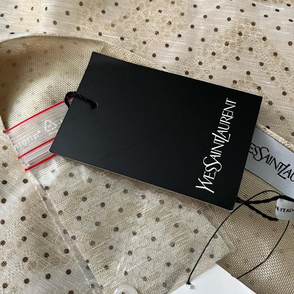 NWT YVES SAINT LAURENT rare gold dot silk blend ruched sleeve cropped blouse new - Picture 9 of 12